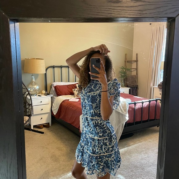 HOUSE OF HARLOW 1960 MELBA BLUE FLORAL MINI DRESS (NWT) SIZE SMALL - Picture 2 of 7